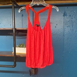 One cloth | red top with yarn/braided accent